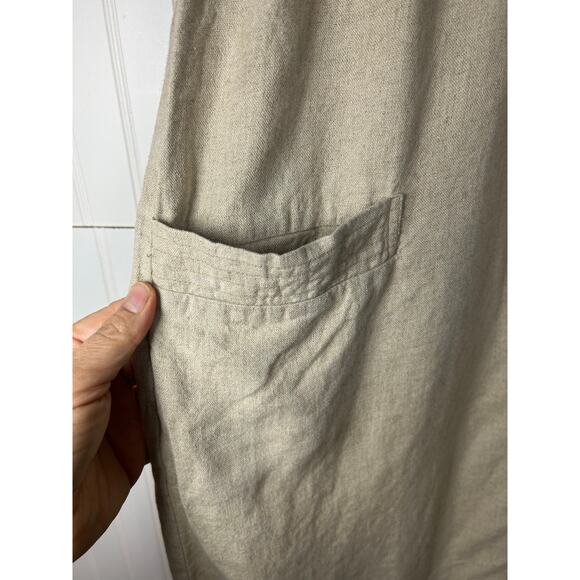 Betsy Lauren VTG Linen Rayon Tan button up Knee Length Dress Women Size 18 - Picture 8 of 10